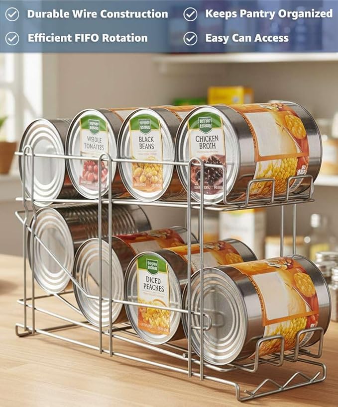 2-Pack Canned Food Organizer Rack FIFO Pantry Can Dispenser Fits (12) #5 or (8) #10 Cans
