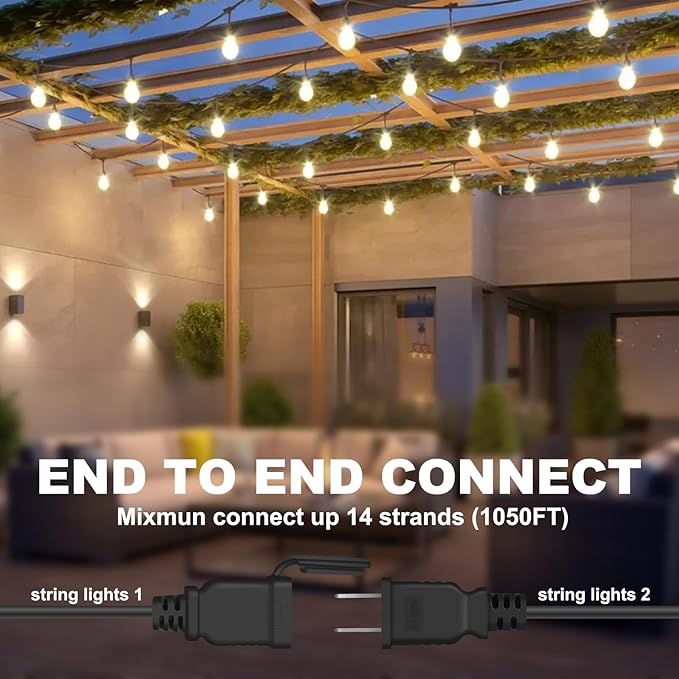 50FT LED Outdoor String Lights with 15+2 Shatterproof Bulbs IP65 Waterproof Commercial Grade Patio String Lights for Outside Porch Backyard Garden Deck Decor 2700K Dimmable