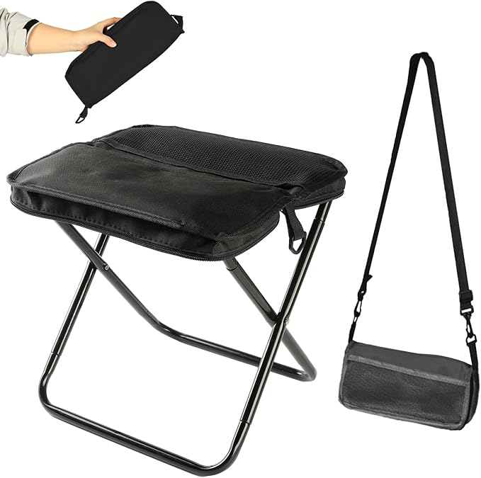 Camping Stool 12inch Portable Folding Stool with Carry Bag Weight Load 264lbs Portable Stool for Camping Fishing Hiking BBQ Travel Rest
