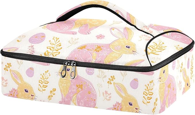Casserole Carrier Pattern Print Cute RabbitInsulated Casserole Carrier for Hot or Cold Food Thermal Lunch Tote for Potluck Parties Picnic Beach Fits 9 x 13 Inches Baking Dish