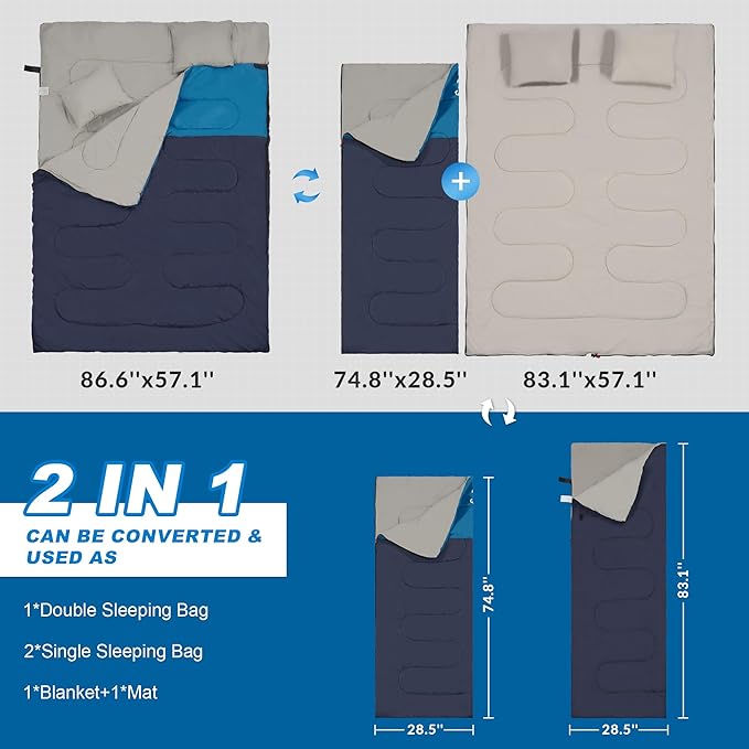 Elevon Sleeping Bag for Adults Teens Kids Cold Warm Weather Portable Waterproof &amp Lightweight Compact with Compression Sack for 3-4 Seasons Camping Backpacking Hiking Travel Indoors Outdoor