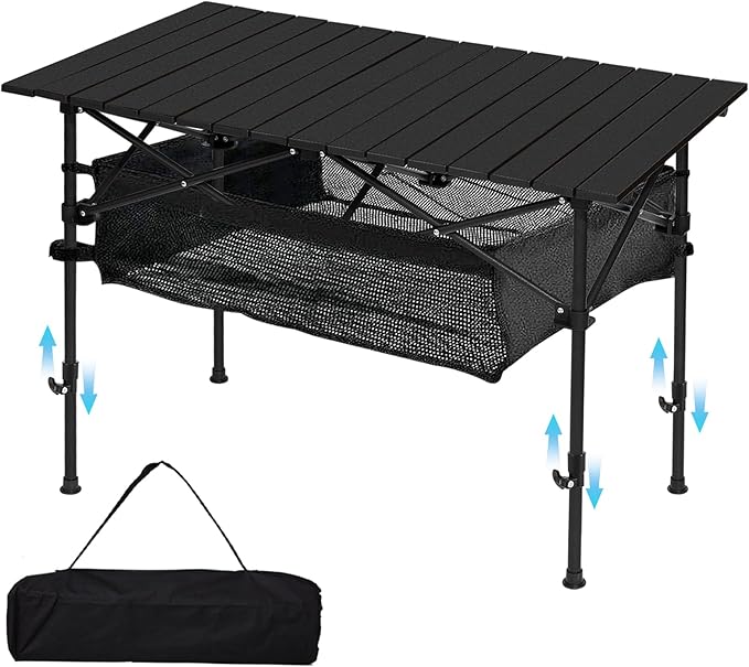 SHANQUAN Camping Table Roll up Table Fold up Lightweight Compact 4-6 Person Portable Adjustable Height Roll up Aluminum Table with Carry Bag for Outdoor Camping Picnic Backyards BBQ