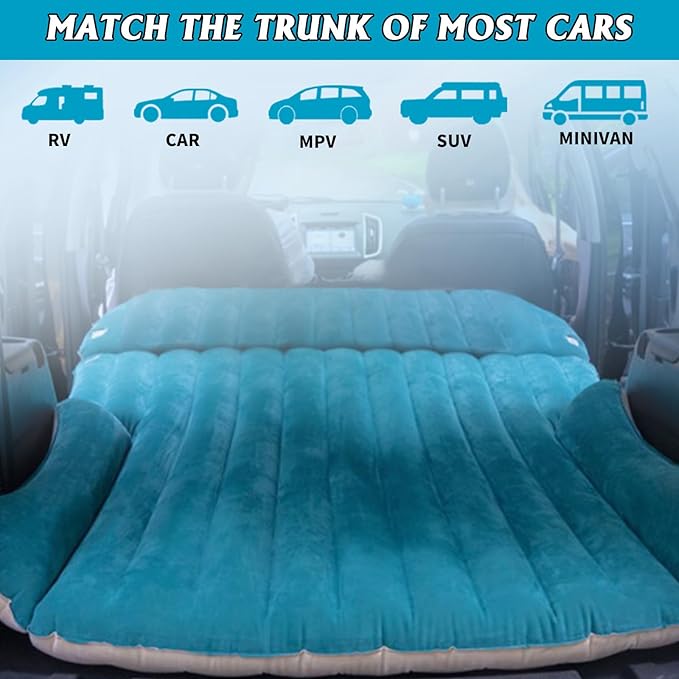 SUV Air Mattress Thickened and Double-Sided Flocking Travel Foldable Camping Bed for SUV Rear Seat and Trunk Camping Pickup Truck Bed Air Mattress 76x51x4.7Inch (White Blue)