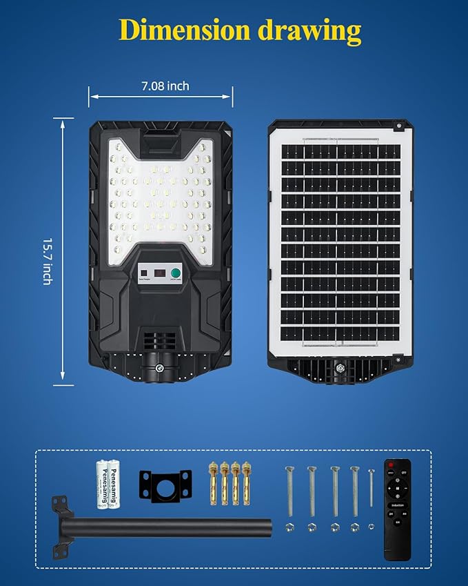 Solar Flood Lights 20000LM 6500K Waterproof Motion Sensor LED Solar Powered Flood Light with Remote ControlDusk to Dawn Commercial Area Lighting for Outside Parking Lot 2-Pack