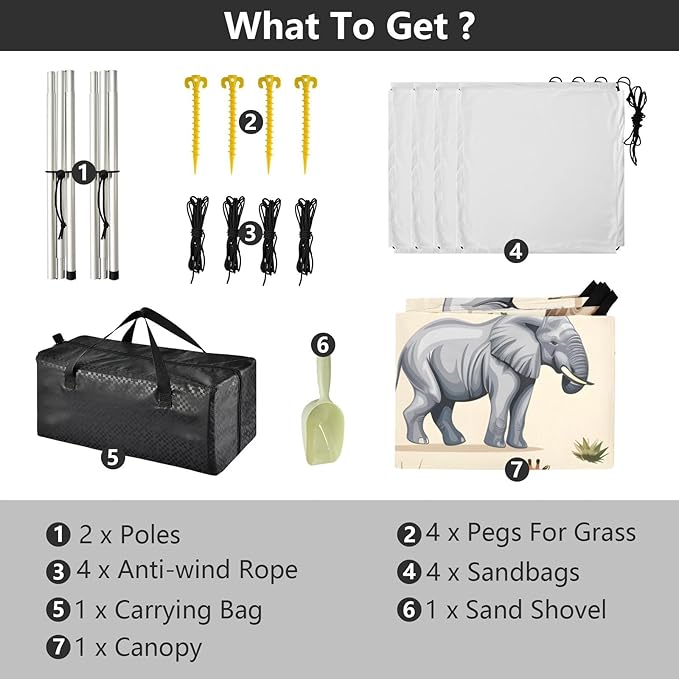 Lion Elephant Gazelle Rhinoceros Cheetah Antelope Camping Sun Shelter Beach Tent Portable Beach Sun Shade Outdoor Canopy for Camping Trips Fishing Picnic