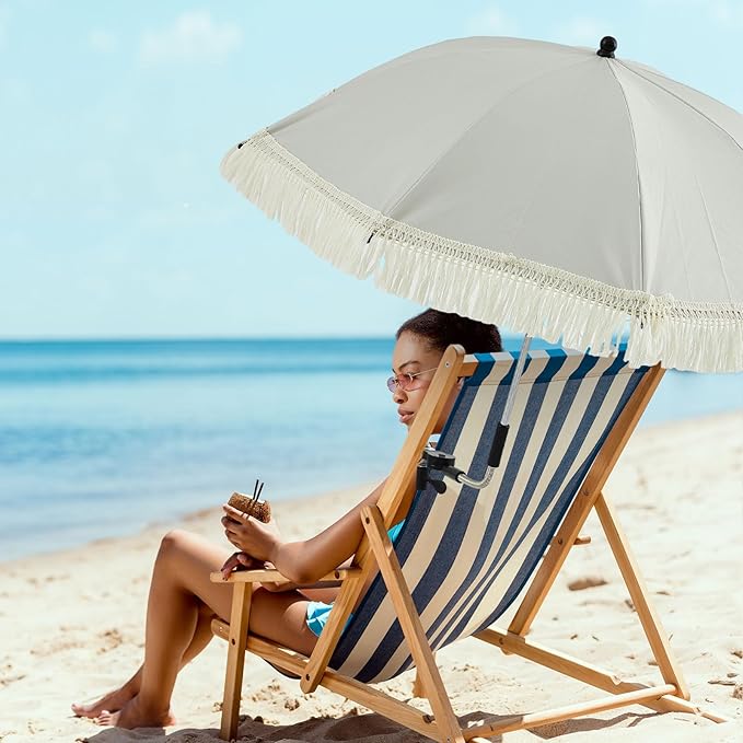 Buryeah 2 Pcs Automatic Chair Umbrella with Universal Clamp 44 UPF 50+ Portable Clamp on Beach Chair Adjustable Wheelchair Umbrella for Outdoor Patio Parasol