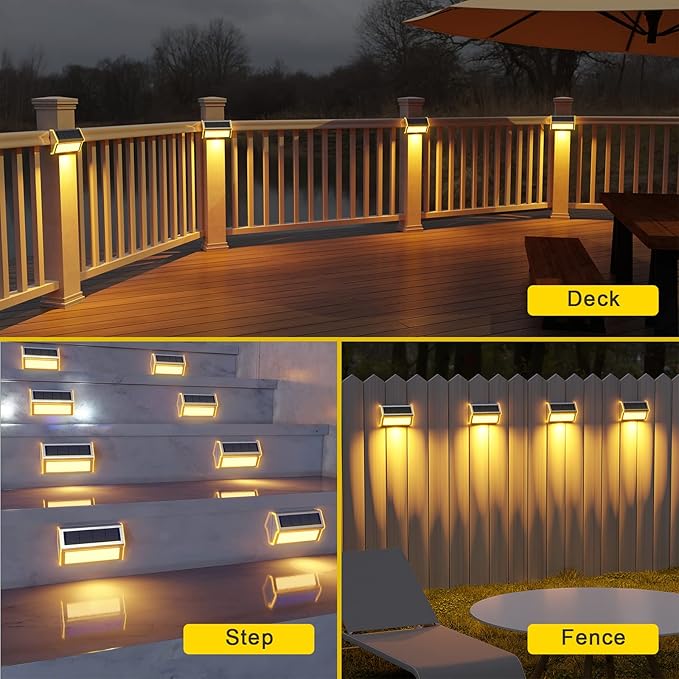 ROSHWEY Solar Deck Lights 6 Pack 30 LED Stainless Steel Outdoor Deck Lights Solar Powered IP65 Waterproof Step Light for Outside Outdoor Decor for Backyard Fence Step Stair Warm White Light