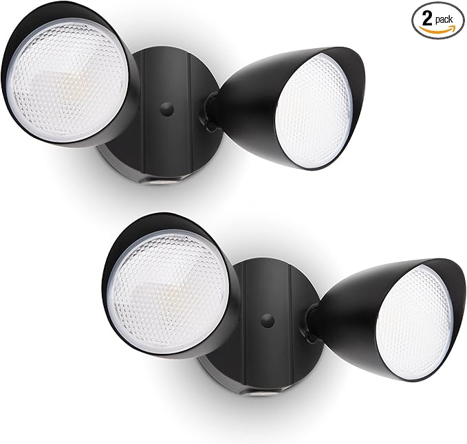 UME 2-Packs 2500 Lumen 32 Watt 28 LED Dual-Head Floodlight Outdoor Full Metal Design Waterproof Exterior Security Wall Light 5000K for Patio Garden Yard-Black