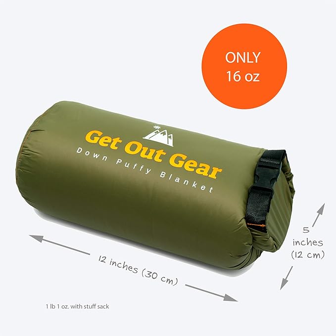 Get Out Gear Down Camping Blanket - Puffy Packable Lightweight and Warm | Ideal for Outdoors Travel Stadium Festivals Beach Hammock | 650 Fill Power Water-Resistant Backpacking Quilt