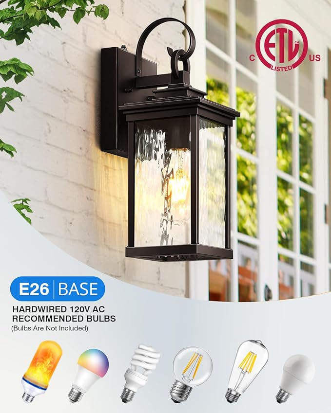 VIANIS 2 Pack Dusk to Dawn Outdoor Wall Sconce Oil Rubbed Bronze Farmhouse Exterior Lighting Fixtures Wall Mount for House 100% Aluminum Waterproof Outside Porch Light for Garage Patio