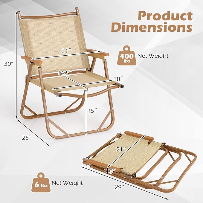 Goplus Folding Camp Chairs Lightweight Beach Chairs with Aluminum Frame Support 400 LBS Portable Lawn Chairs with Armrests for Outdoor (2)