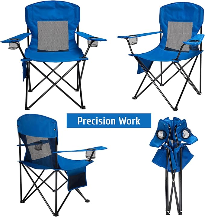 Outdoor Camping Chairs Set of 2 Folding Portable Foldable Lawn Chair Support 300lbs with Cooling Mesh Backrest 2 Cup Holder Side Pocket for Concert Carry Bag for Sports(Blue Mesh2 Pack)
