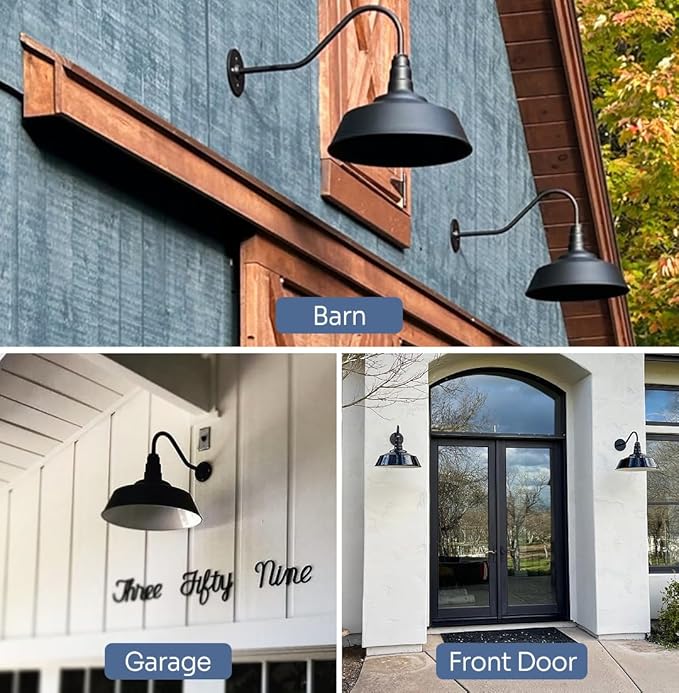 Steel Lighting Co. Large Outdoor Barn Light | Gooseneck Light Fixture | Made in America from 18-Gauge Steel | 20 Dome | 16 Gooseneck Dark Bronze Exterior/Brass Interior