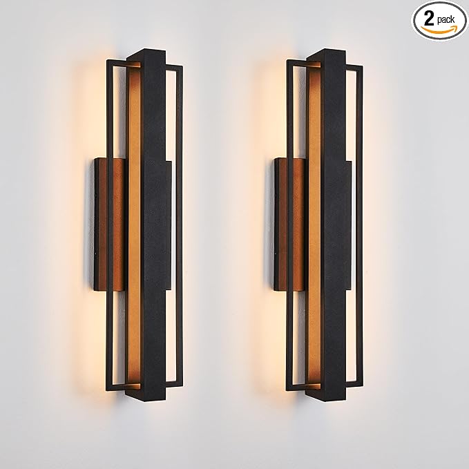2 Pack 23-inch Modern Large Outdoor Waterproof LED Wall Light Aluminum Linear Design Rustproof &amp Corrosion-resistant IP65 25W 3000K Exterior Lights for Entrance Hallway Garage Porch