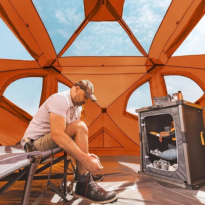 TIMBER RIDGE Instant Pop Up Hub Tent 4 Person Portable Weather Resistant Camping Tent 60 Second Set-Up Easy Up Tents with Rain Fly and Carry Bag Orange