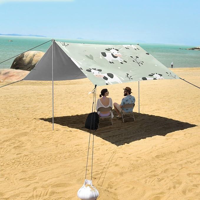 Cute Farm Cows Camping Sun Shelter Beach Tent Portable Beach Sun Shade Outdoor Canopy for Camping Trips Fishing Picnic