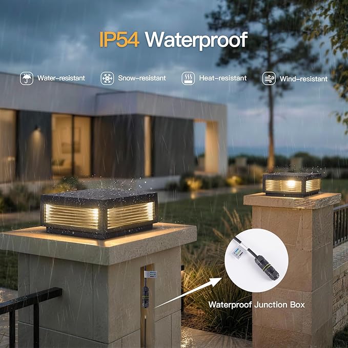 Outdoor Post Lights Hard Wired 11.8 Outdoor Column Lights IP54 Waterproof Large Modern Pillar Light 3000K E26 Bulb Landscape Lamp Post Light Square Column Lighting for Patio Garden Deck Yard