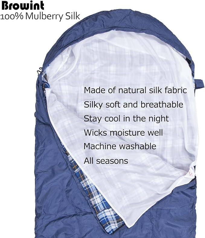 Browint Silk Sleeping Bag Liner Silk Sleep Sack Extra Wide 87x43 Lightweight Travel Sheet for Hotels More Colors for Option Reinforced Gussets