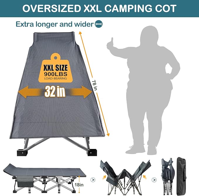 NAIZEA Folding Camping Cots for Adults Folding Cot with Mattress Camping Foldable Bed Portable Military Cot Double Layer Oxford Strong Heavy Duty Sleeping Cots w/Carry Bag for Camp Office Travel