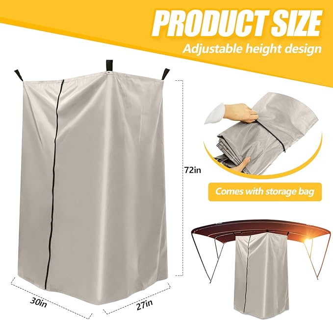 Woanger Boats Privacy Curtain Changing Room with Bag Portable Privacy Tent Easy Up Pontoon Enclosure Partition for Pontoons Boat Hanging Tent 27 W x 30 D x 72 H(Beige)