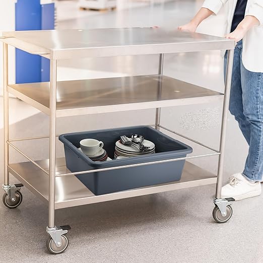 6 Pcs Commercial Bus Tubs 21.1 L x 16.9 w x 6.6 h Large Plastic Tubs Heavy Duty Wash Basin Tote Box for Restaurant Home Hotel Kitchen Organization Storage(Gray)