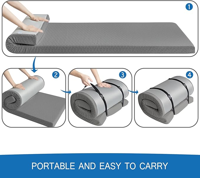 Memory Foam Camping Mattress Pad 3 Inch Thick Portable Sleeping Pad with Waterproof Cover Portable Roll Up Cot Mattress Pad Floor Mat for Travel Truck Bed Tent 72 x 24x 3