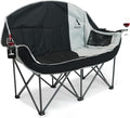 Double Camping Chair with Cooler Oversized Heavy Duty Loveseat for Adults Portable Folding 2 Person Camp Couch Padded Comfortable Two Seat for Outdoor Beach Lawn Tailgating Sports (Black Grey)