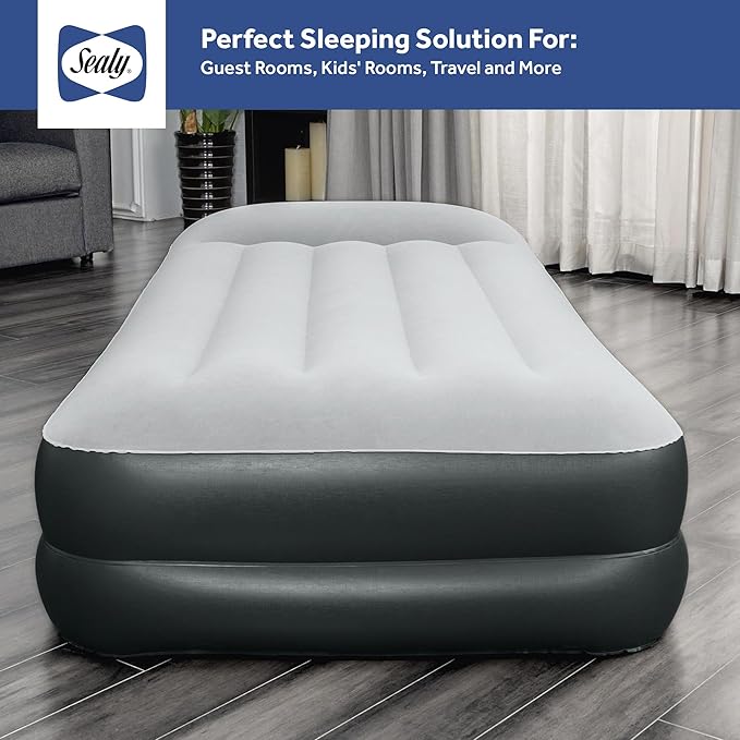 Sealy Tritech 16” Inflatable Air Mattress Bed with Built-in Pump Storage Bag and Repair Patch for Indoor and Outdoor Use Twin