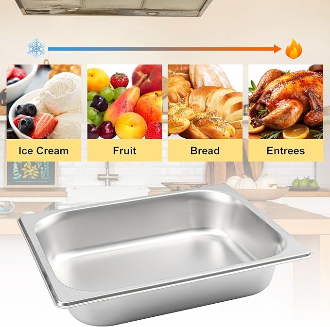 6 Pack 1/2 Size Steam Table Pan Half Size Stainless Steel Hotel Pans 2.5 Inch Deep Steam Pans for Weddings Parties Restaurants Cafeterias and Hotels
