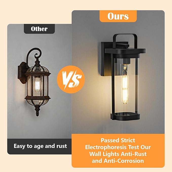 LETRY 2-Pack Outdoor Wall Lights Porch Lights Waterproof Outdoor Wall Sconce Lanterns Exterior Lighting Fixtures Matte Black with Clear Glass Shade for House Patio Garage Doorway Entryway