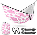 Outdoor Camping Hammock Cute Pink Cow Print Double Single Hammocks with 2 Tree Straps Lightweight Portable Heavy Duty Nylon Hammocks for Backpacking Travel Beach Backyard Patio Hiking