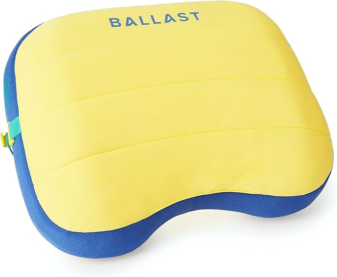 Ballast Beach Pillow – Comfy Durable &amp Compact Stays Put on Windy Beaches with Patented Sand Pouch Inflatable Pillow for Beaches Pools Camping Festivals and Travel (Sunshine Yellow)