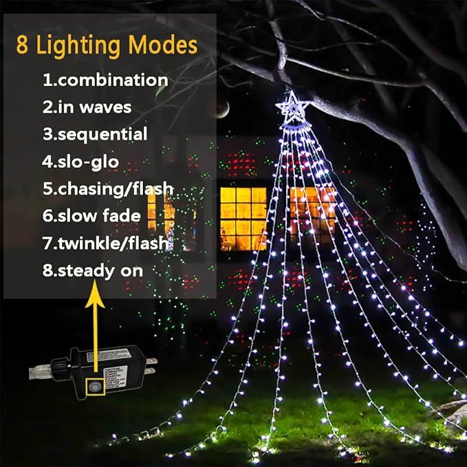 Aokudoni Christmas Decorations Outside 12.6FT 350 LED 8 Modes Star Christmas Lights Outdoor for House Yard Porch Holiday Decoration Cool White