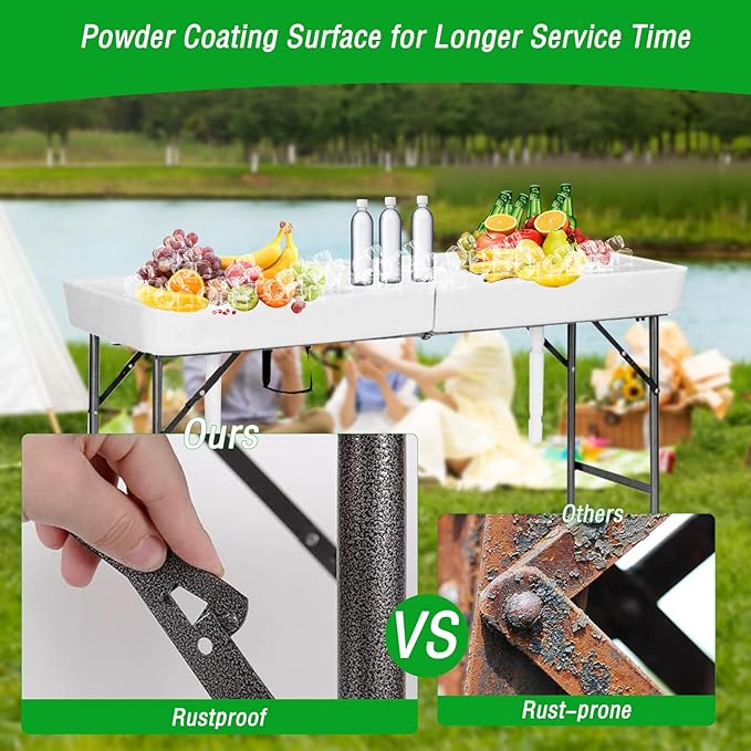 Party Ice Cooler Folding Table Fill and Chill Table with Drain Hose 5 Foot Beverage Ice Tables for Party Picnic BBQ Camping
