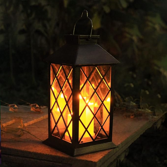 Solar Lantern OutdoorGarden Hanging Lantern- PVC Waterproof 3 LED Flickering Flameless Candle Decorative Lights for TableOutdoorParty(1 Pack)