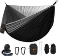 Camping Hammock Portable Hammocks with Mosquito NetLightweight Nylon Parachute Hammock with 10ft Tree StrapsCamping Gear Must Haves for Travel Hiking Backpacking Beach Patio-Black&ampGrey