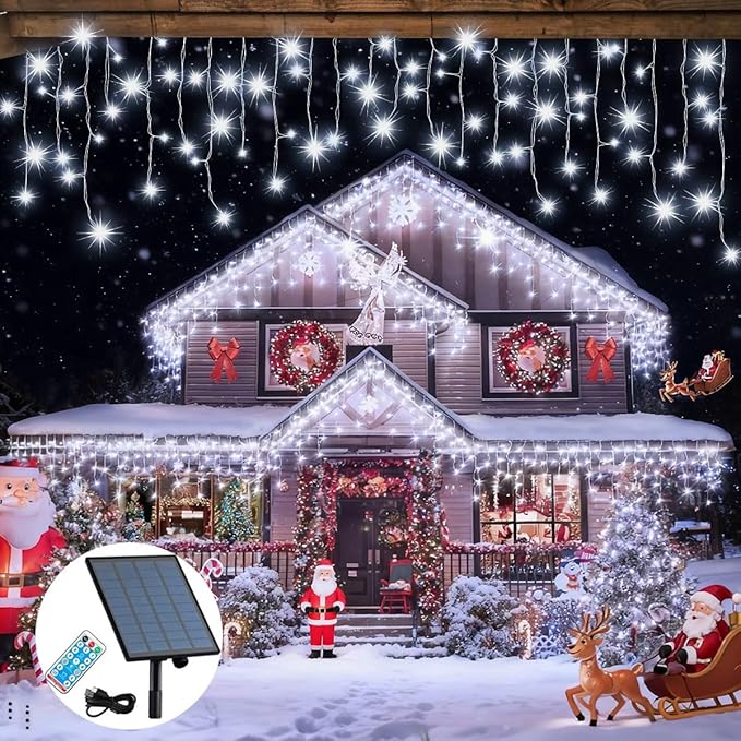 320LED Solar Christmas Lights Outdoor Waterproof Christmas Decorations Lights 29.5ft 60 Drops8 Modes Solar Powered Rechargeable Fairy Lights for Party HolidayWedding Decorations (Cool White)