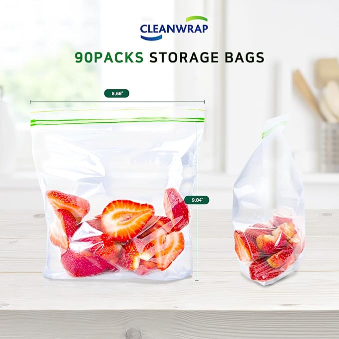 Clean Zipper Bag Medium 90 Bags LDPE BPA FREE Food Storage Bags Freezer Bags