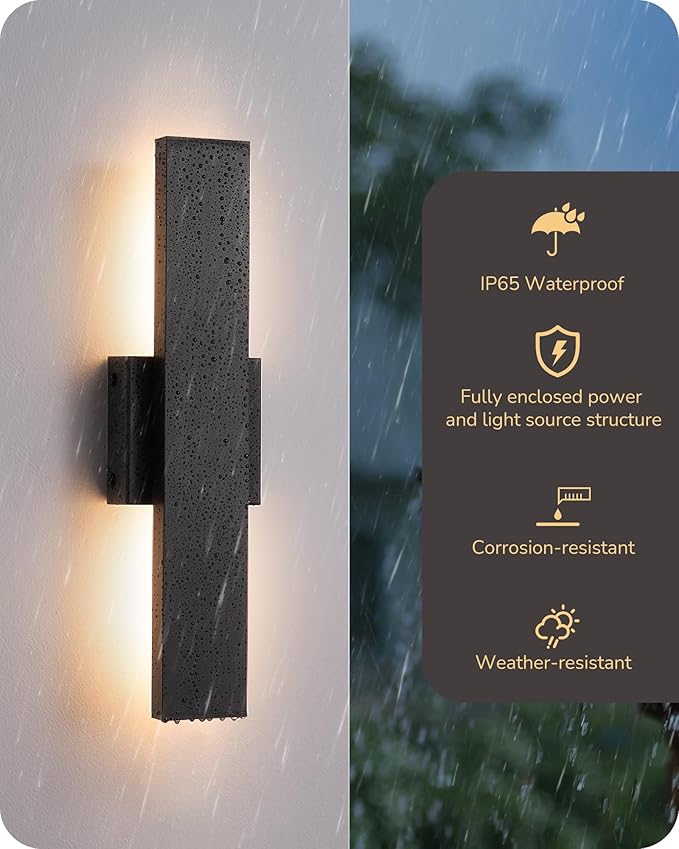 EDISHINE 2 Pack LED Outdoor Wall Lights Dimmable 3000K 4000K 5000K 15.7 Modern Black Outdoor Wall Sconce IP65 Waterproof Linear Exterior Wall Light for Entrance Hallway Garage Porch