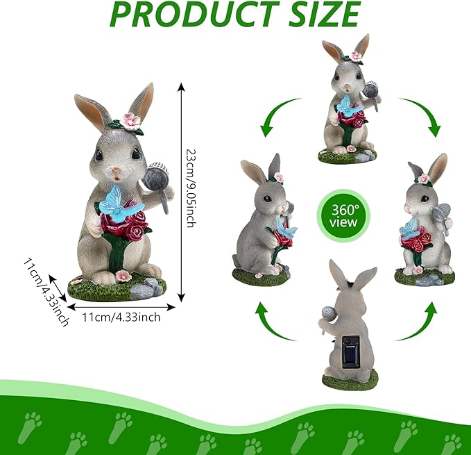 Solar Garden Decor Rabbit with Butterfly Statues Outdoor Outdoor Figurine Statue Lights Outdoor Garden Yard Lawn Patio Decoration Unique House Warming Birthday Present for Women Family