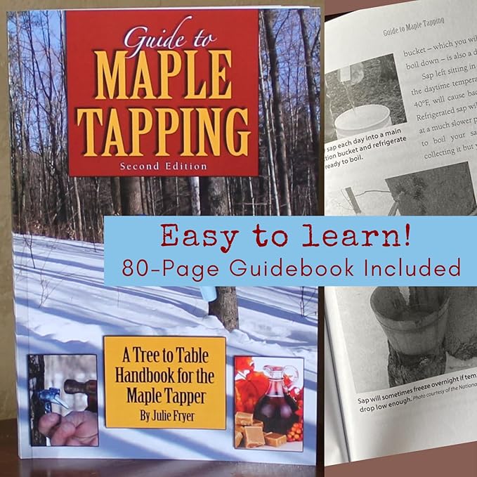 MAPLE TAPPER Maple Syrup Tree Tapping Kit – (10) Spiles + (10) 3' Tubes + (1) 1 QT Maple Sap Filter + 80 Page Book “Guide to Maple Tapping &amp Recipe Cards -BPA FREE- Made in North America