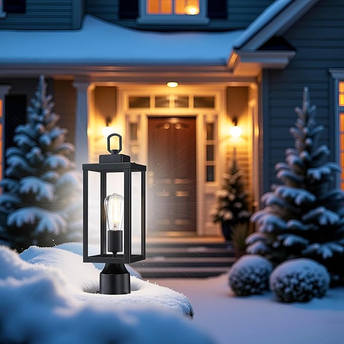 GRUENLICH Outdoor Post Lighting Fixture Pole Lantern E26 Medium Base Max 60W Metal Housing Plus Glass Matte Black Finish Bulb Not Included 1 Pack