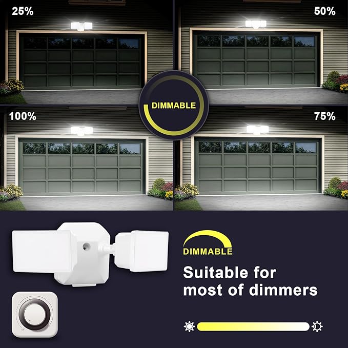 EMANER Exterior Dimmable Security Lights Switch-Controlled Flood Light Hardwired 24-Watt (250W Equivalent) Wall Dimmer Change Brightness 2-Pack