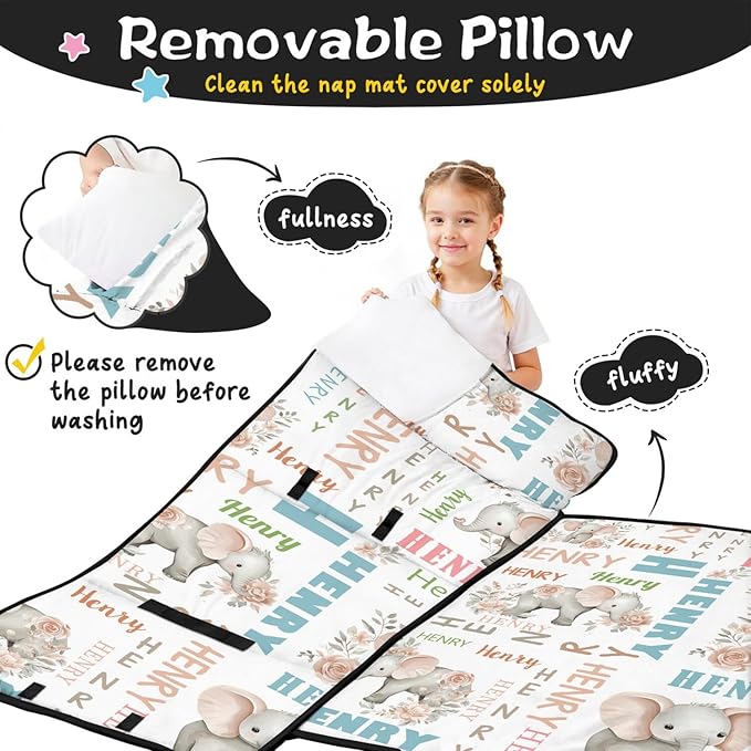 Personalized Toddler Nap Mat – Custom Name Sleeping Bag with Pillow &amp Blanket Roll-Up All-in-One Nap Mats