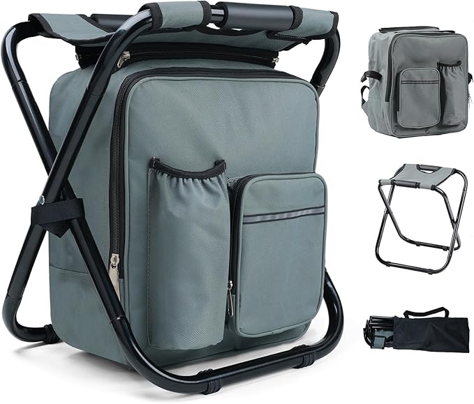 Portable Backpack Stool Cooler Chair for Adults Heavy Duty 350lbs Lightweight Folding Detachable Large Camping Seat Backpack Cooler Chair for Fishing Hunting Travel