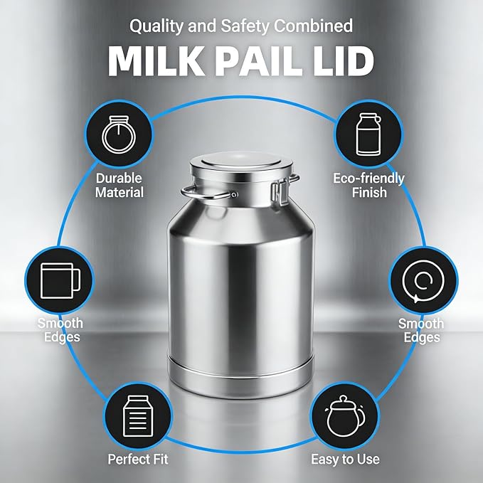 Stainless Steel Milk Bucket Pail Cover Lid with Gasket Plug Seat 8.07 Inch Durable Replacement - Non - Eco - Friendly Finish Easy to Use for Dairy and Home