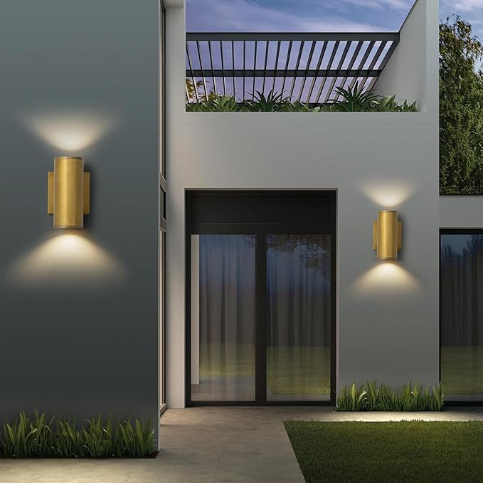 Modern LED Outdoor Wall Lights 7 Cylinder Up and Down Exterior Lighting Fixtures Handmade Gold Outdoor Wall Sconce Wall Mount on Any Direction