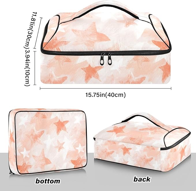 Casserole Carrier Pinkish Stars PatternInsulated Casserole Carrier for Hot or Cold Food Thermal Lunch Tote for Potluck Parties Picnic Beach Fits 9 x 13 Inches Baking Dish