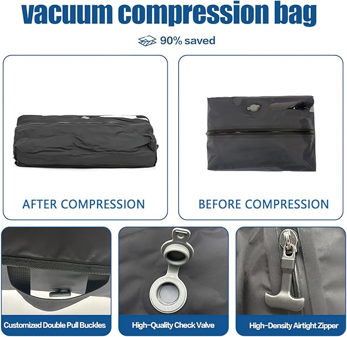 Vacuum compression bag travel storage bag portable clothing compression packaging bag waterproof and moisture-proof luggage organizer bag (Black windowed 17L+air pump+color box)