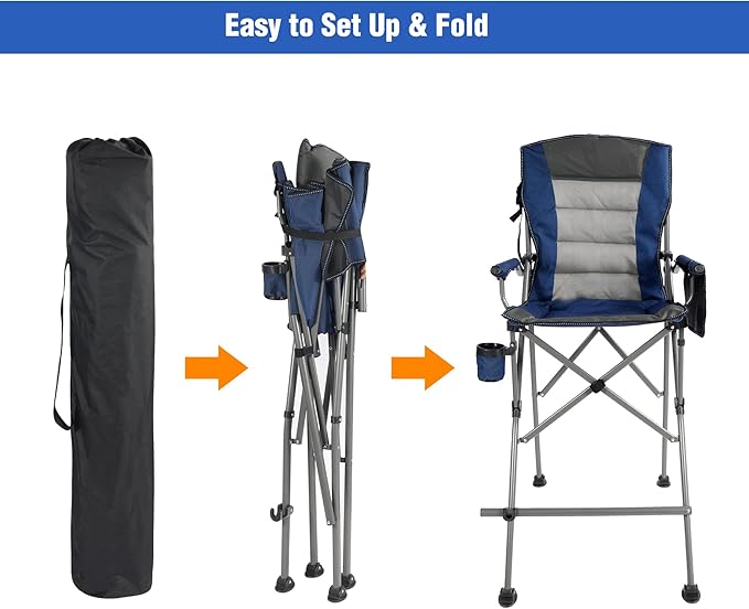 REDCAMP Oversized Tall Camping Chair for Adults 330lbs Portable High Folding Directors Chair Foldable Bar Height Stool with Side Pocket for Lawn Sport Blue